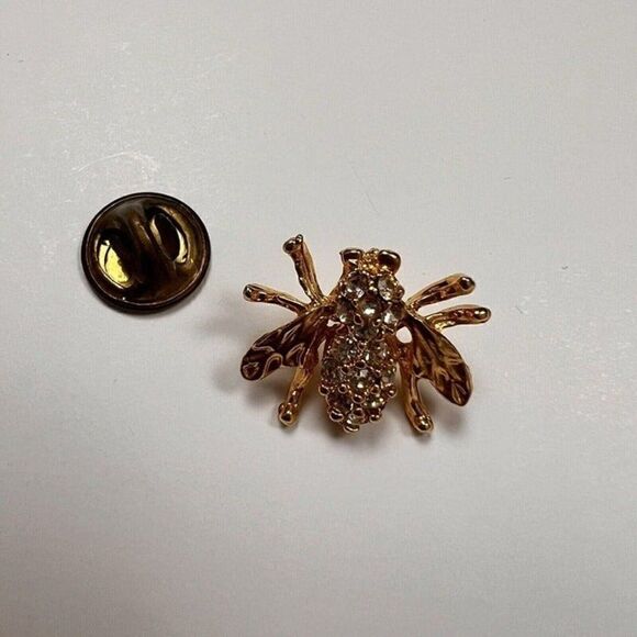 Vintage Gold-Tone Small Honey Bee with Diamond Rhinestones Brooch Pin Academia - Picture 3 of 10